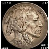1937-D 3 Leg Buffalo Nickel CHOICE AU