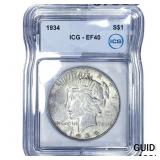 1934 Silver Peace Dollar ICG EF40