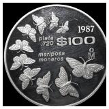 1987 Mo Silver 100 Pesos Mariposa Monarca GEM PROO