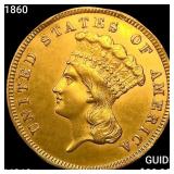 1860 $3 Gold Piece UNCIRCULATED
