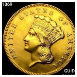 1869 $3 Gold Piece UNCIRCULATED