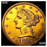 1858 $5 Gold Half Eagle UNCIRCULATED +