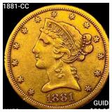 1881-CC $5 Gold Half Eagle CLOSELY UNCIRCULATED