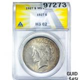 1927 Silver Peace Dollar ANACS MS62
