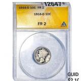 1916-D Mercury Silver Dime ANACS FR2