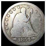 1854-O Silver Seated Liberty Quarter NICELY CIRCUL