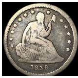 1838 Silver Seated Liberty Quarter LIGHTLY CIRCULA