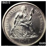 1865-S Seated Liberty Dime CHOICE AU
