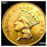 1861 $3 Gold Piece CHOICE AU