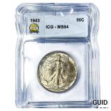 1943 Walking Liberty Half Dollar ICG MS64