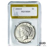 1934-D Morgan Silver Dollar PGA MS64