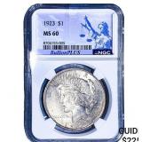 1923 Silver Peace Dollar NGC MS60