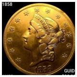 1858 $20 Gold Double Eagle CHOICE AU