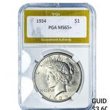 1934 Silver Peace Dollar PGA MS65+