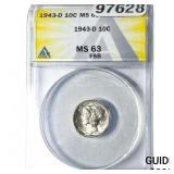 1943-D Mercury Silver Dime ANACS MS63 FSB