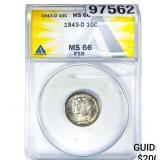 1943-D Mercury Silver Dime ANACS MS66 FSB