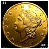 1861 $20 Gold Double Eagle CHOICE BU