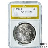 1902-O Morgan Silver Dollar PGA MS65 PL
