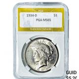 1934-D Silver Peace Dollar PGA MS65