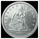 1861 Silver Seated Liberty Quarter CLOSELY UNCIRCU