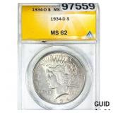 1934-D Silver Peace Dollar ANACS MS62