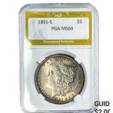 1891-S Morgan Silver Dollar PGA MS64
