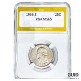 1936-S Washington Silver Quarter PGA MS65