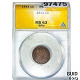 1914 Wheat Cent ANACS MS63 BRN