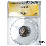1917-D Wheat Cent ANACS MS63 BRN