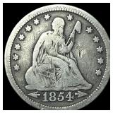 1854 Arrows Seated Liberty Quarter LIGHTLY CIRCULA