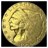 1908 Indian Head $2.50 Gold Quarter Eagle UNCIRCUL
