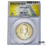 1952-S Franklin Half Dollar ANACS MS64 FBL