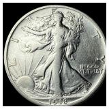 1918-S Silver Walking Liberty Half Dollar NEARLY U