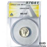 1943-S Mercury Silver Dime ANACS MS65