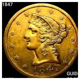 1847 $5 Gold Half Eagle CHOICE AU
