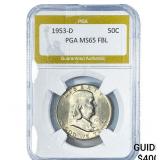 1953-D Franklin Half Dollar PGA MS65 FBL