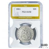1861 Seated Liberty Half Dollar PGA AU58