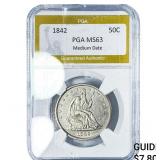 1842 Seated Liberty Half Dollar PGA MS63 Medium Da