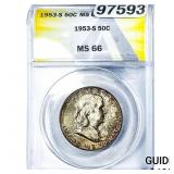 1953-S Franklin Half Dollar ANACS MS66