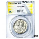 1941-D Walking Liberty Half Dollar ANACS MS64