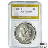 1891-S Morgan Silver Dollar PGA MS64 PL