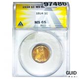 1934 Wheat Cent ANACS MS65 Red