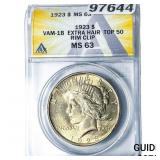 1923 Silver Peace Dollar ANACS MS63 VAM-1B Extra H
