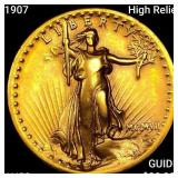 1907 High Relief $20 Gold Double Eagle CHOICE AU+
