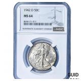 1942-D Walking Liberty Half Dollar NGC MS64