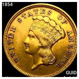 1854 $3 Gold Piece UNCIRCULATED