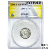 1945-D Mercury Silver Dime ANACS MS66 FSB
