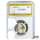 1937-D Washington Silver Quarter PGA MS65