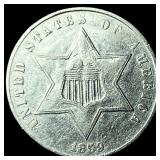1859 Silver Three-Cent Piece CLOSELY UNCIRCULATED