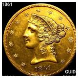 1861 $5 Gold Half Eagle CHOICE BU